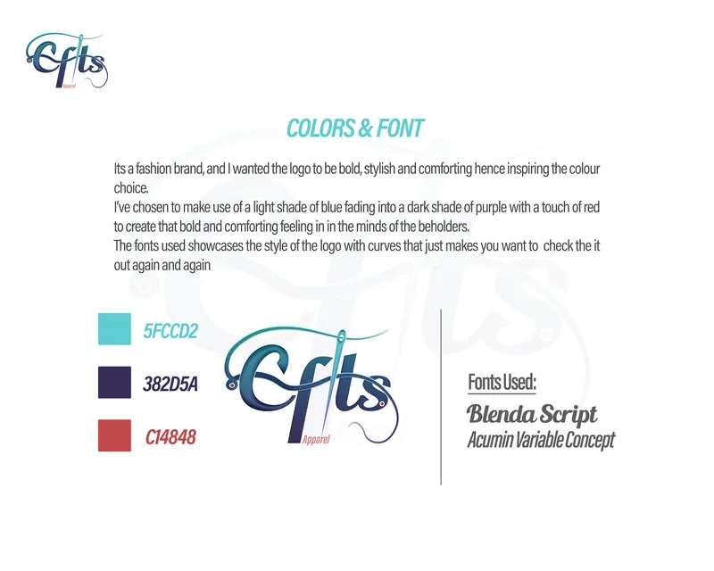 The colour and font sheet