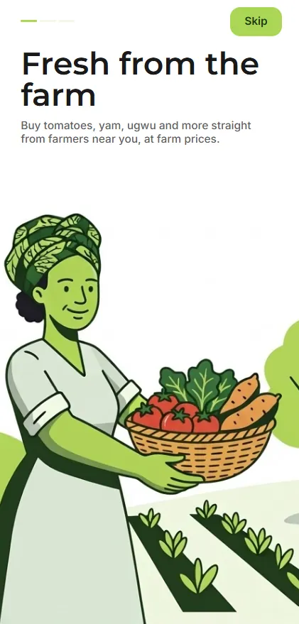 Farmkeke welcome screen: fresh from the farm, at farm prices