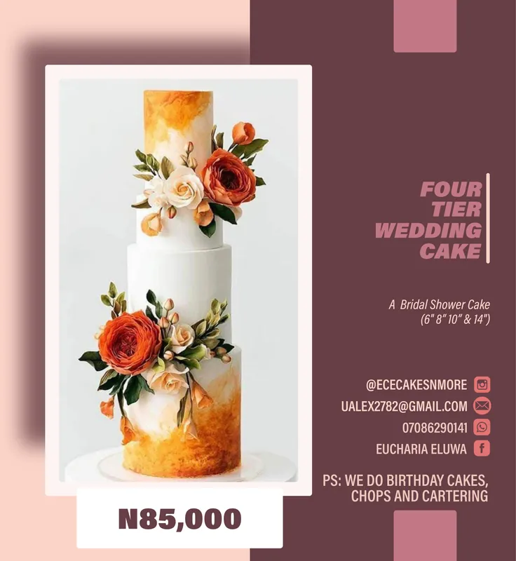 A four-tier wedding cake promo flyer