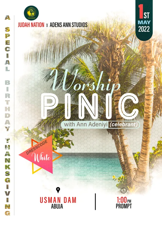 Worship Picnic flyer with palm trees