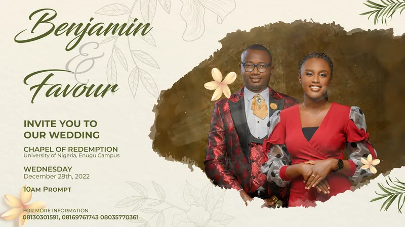 A wedding invitation for Benjamin and Favour