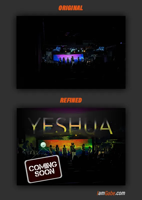 A Yeshua concert flyer shown before and after refinement
