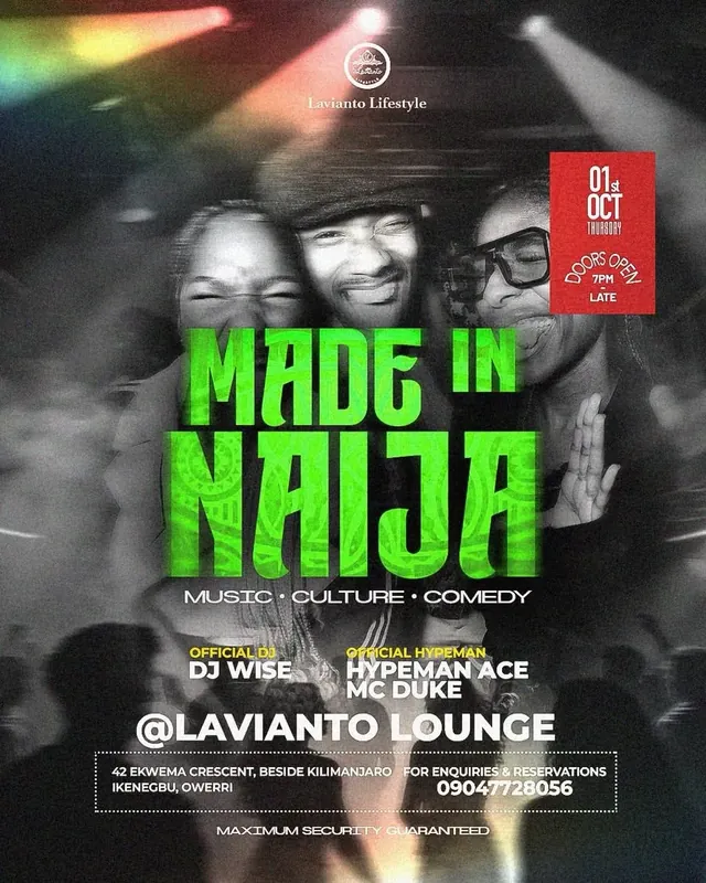 Flyer: Made in Naija at Lavianto Lounge