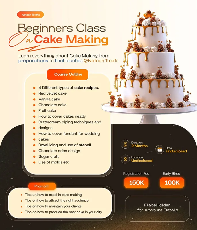 Social media post: Natoch Treats: cake making class