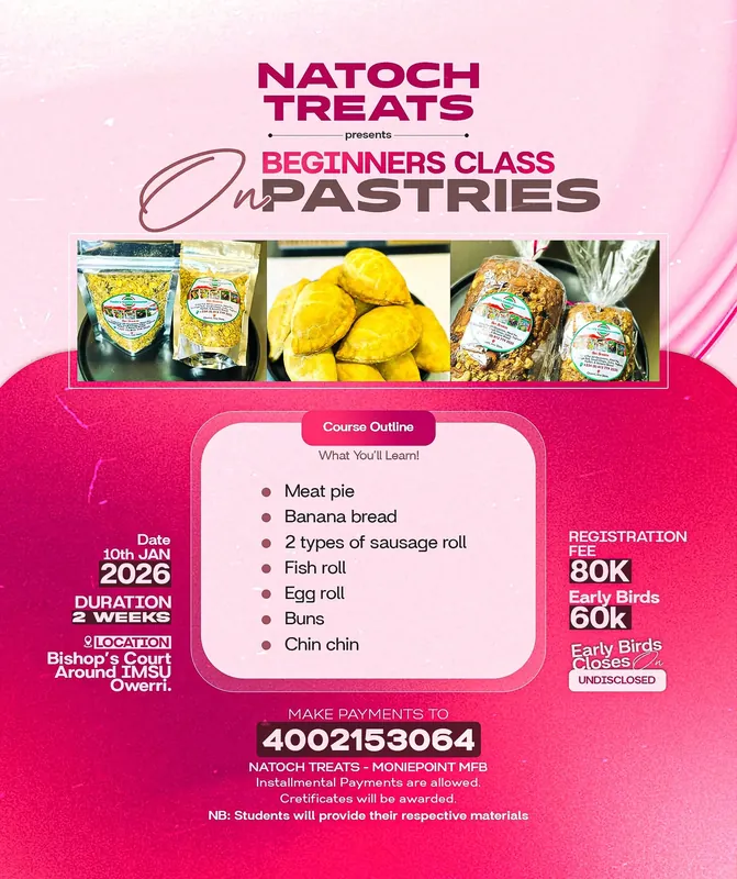 Social media post: Natoch Treats: pastries class