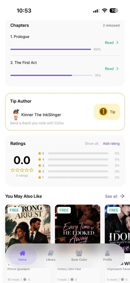 A book page in the Littory app