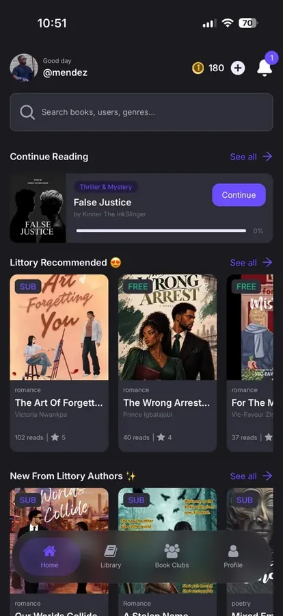 The Littory app home screen