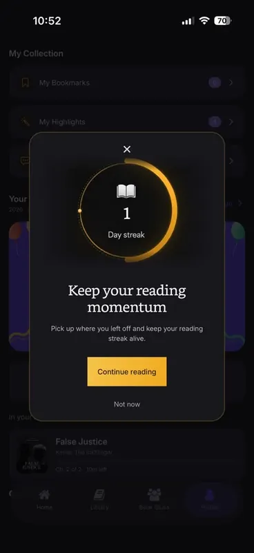The reading streak screen