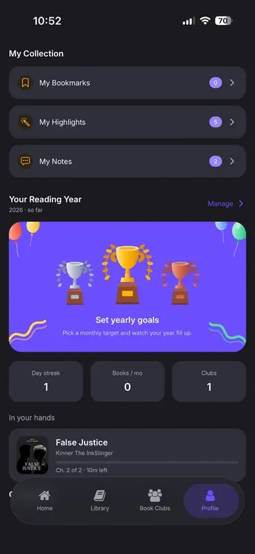 The Your reading year screen