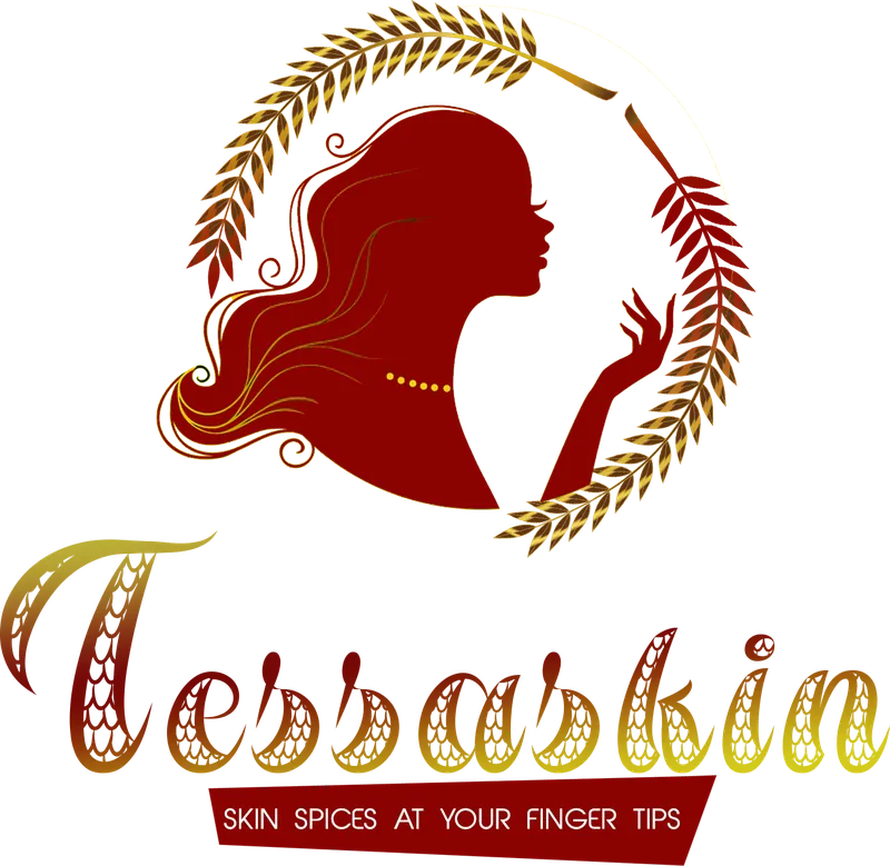 Tessa Skin logo, a woman's profile in red and gold
