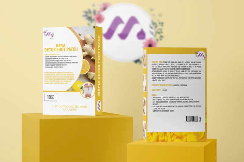 Foot patch packs on a yellow set