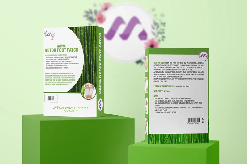 Foot patch packs on a green and white set