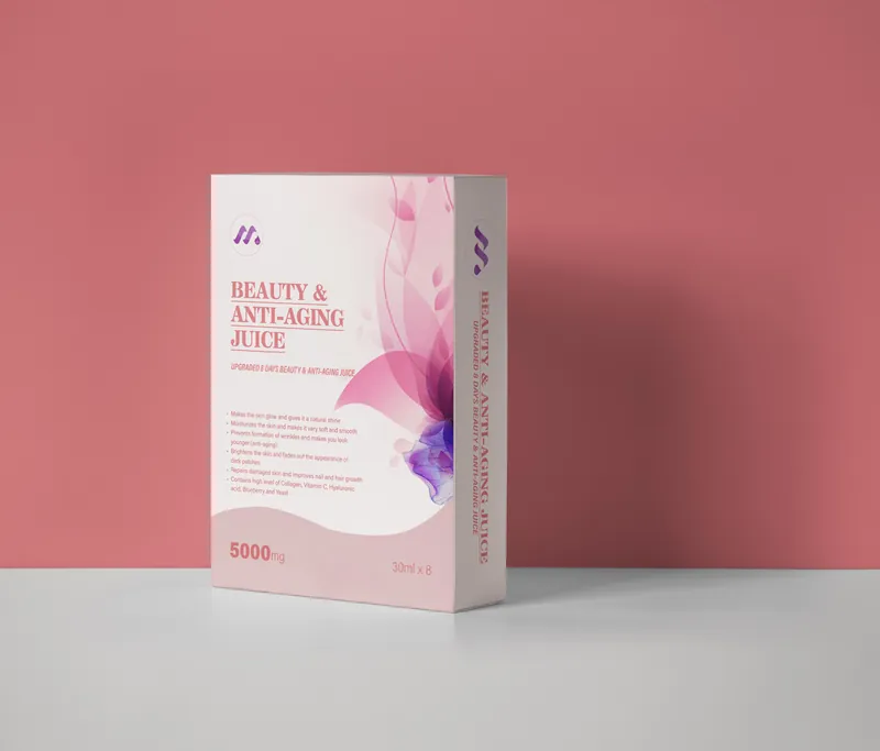 A skincare box against a pink wall