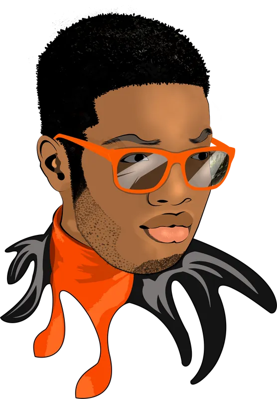 Gabriel's own cartoon portrait in orange glasses