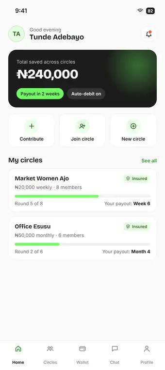 UniPurse home screen, an illustration with sample data